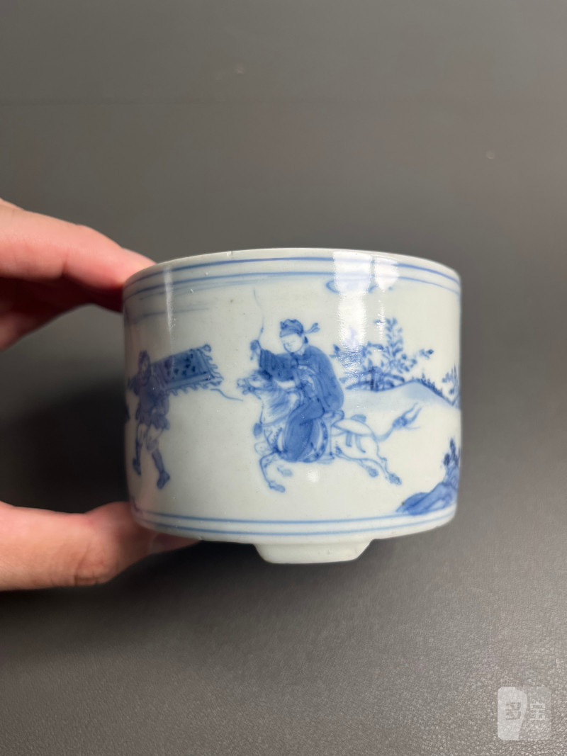 明崇祯  青花“状元归去马如飞”故事图香炉 - 图3